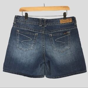 Seven7 Jean Shorts Womens 10 Blue Denim Finished Hem Mid Rise Soft Finished Cuff